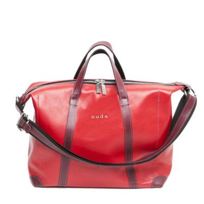 City Bag "Helga" Leder Rot/Bordeaux mit Reissverschluss und Schulterriemen