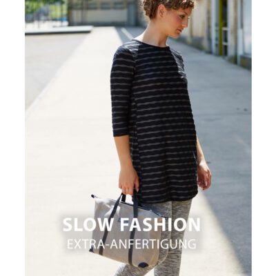 Tunika Dreiviertelarm Schwarz Anthrazit Gestreift mit Rundhals