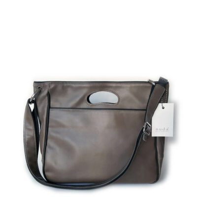 Handtasche "Claudia" Leder Nougat/Schwarz mit Reissverschluss und Verdecktem Aussenfach