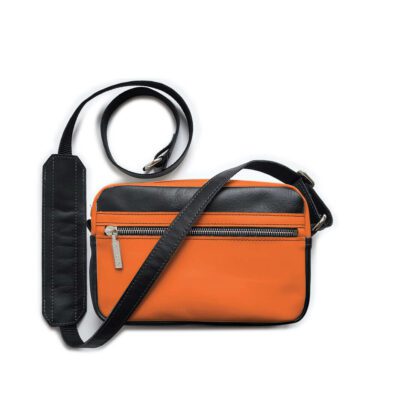 Mini Bag "Fritz" Leder Orange/Schwarz Tasche / Minirucksack