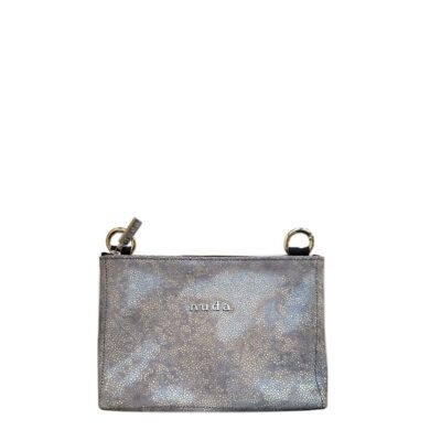 Handtasche "Julchen" Leder Graublau mit Lackelementen, Reissverschluss und Schlüsselleine