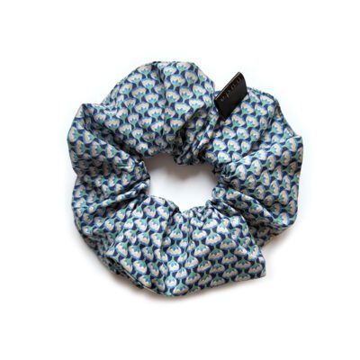 Scrunchie mit kleinen Loutsblüten in blauen und grünlichen Tönen