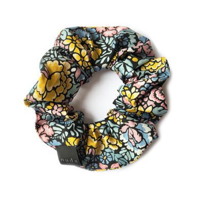 Scrunchie mit floralem Muster in Gelb, Rosa und Blau