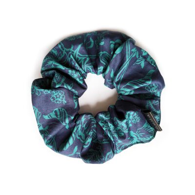 Scrunchie mit stilisierten Blumen in Unterwassenfarben grün und blau